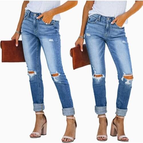 2021 Summer New Style Ripped Feet Pants Zaraing-Style Trousers Casual Womens Jeans Ankle Length Trousers Korean