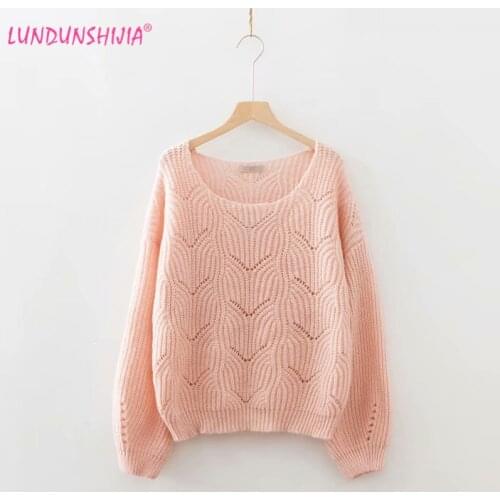 LUNDUNSHIJIA New Arrival Autumn Women Sweaters Pullovers Puff Sleeve Fashion Sweater Loose Solid Knitted Jumpers Sweter Mujer