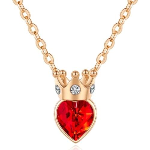 18k Gold 925 Sterling Silver Crown Pendant Necklaces for Women Red Crystals Stone Jewelry Delicate Ruby Crown Necklaces Gift