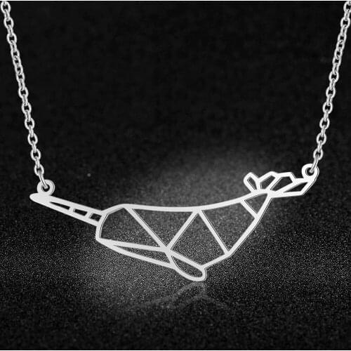 100% Real Stainless Steel Hollow Narwhal Necklace Italy Design Amazing Design Fashion Animal Pendant Necklaces