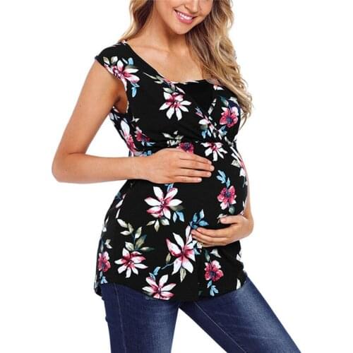 2019 New Casual pregnant clothing breastfeeding printed maternity vest Top plus size