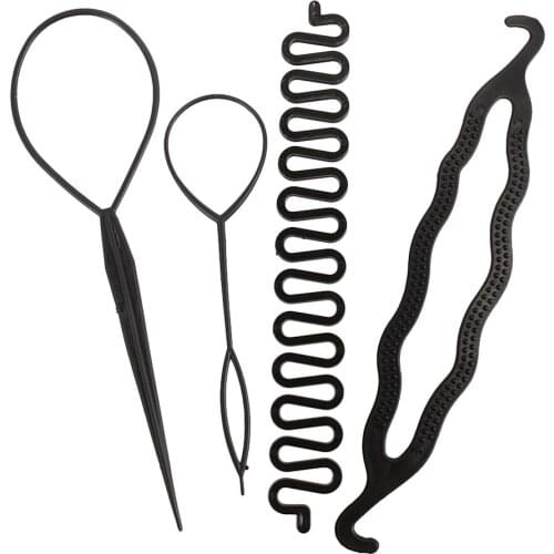 4pcs Fashion Salon Balck Woman Girl Hair Styling Clip Stick Bun Maker Braid Hair Tool Ponytail Creator