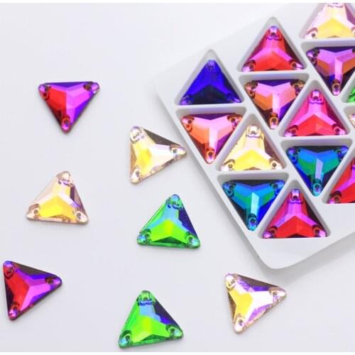 Allsize sewing on rhinestones tri-angle flatback glass sew-on rhinestone three holes glass stone for DIY wedding dress Accessori