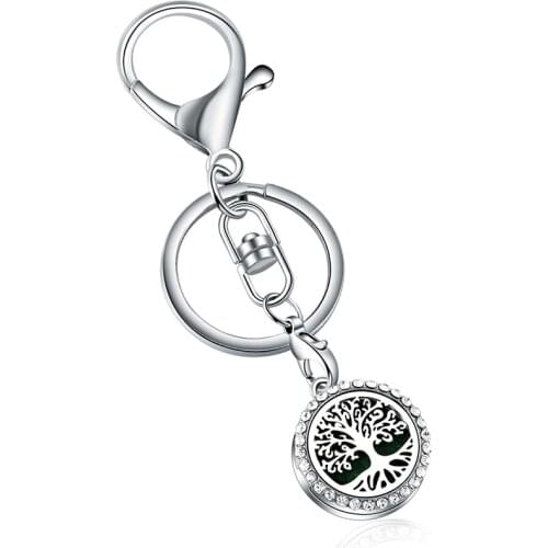 Tree Of Life Zircon Aroma Keychain Stainless Steel Perfume Diffuser Charm Fashion Aromatherapy Essential Oil Diffuser Locket