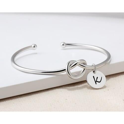 Personalized Engraved Initial Letter Open Knot Cuff Bangle Bracelets For Women Custom Name ID Bracelets & Bangles Jewelry