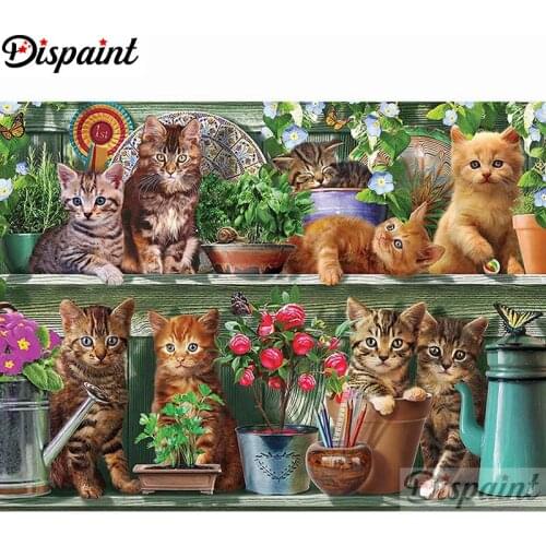 Dispaint 5D DIY Full Diamond Embroidery "Cat flower pot kettle" Diamond Painting Cross Stitch Rhinestone Home Decoration A27554