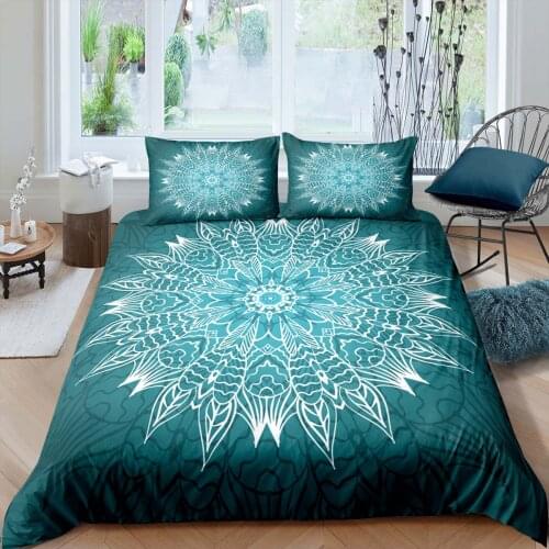 Home Textiles Luxury 3D Green Mandala Print Duvet Cover Set 2/3 Pcs Pillowcase Kids Bedding Set AU/EU/UK/US Queen and King Size