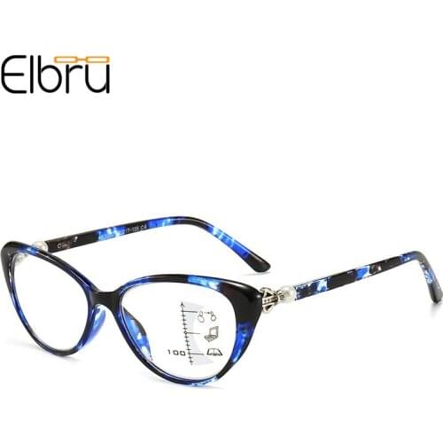 Elbru Progressive Multi-focus Reading Glasses Men Women Anti Blue Light Intelligent Zoom Clear Lens Hyperopia Eyewear + 1 + 3.5
