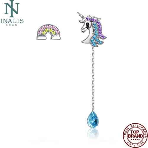 INALIS Rainbow Unicorn Drop Earrings For Women Charm Romantic Multicolor Inlay Austrian Crystal Earring Birthday Jewelry Gift
