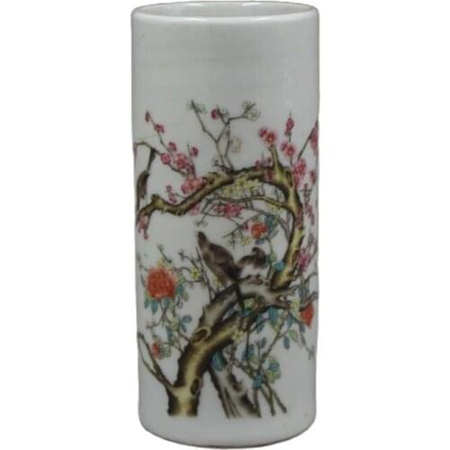 Chinese Old Porcelain Pastel Flowers And Birds Pen Container