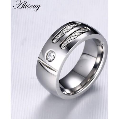 Alisouy new Mens Ring Stainless Steel Punk Rock Ring With Wire Cubic Zirconia Party Jewelry USA Size 8 9 10 11 12 for you