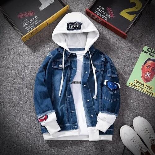 Men Denim Jacket Streetwear Hip Hop Mens Hooded Jean Jackets Male Casual Loose Outerwear 2021 New Spring Fashion Slim Fit Coat