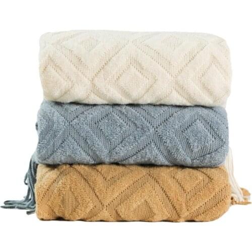Light Luxury Solid Color Sofa Cover Blanket Knitted Blanket Office Lunch Break Multicolor Blanket Knitted Tassel Blanket