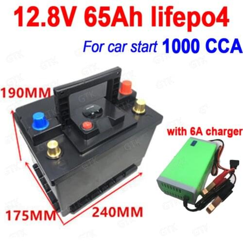 GTK 12.8V Lifepo4 12v 65Ah lithium battery 1000A CCA 800A lithium Iron phosphate for Start vehicle start car boat + 6A Charger
