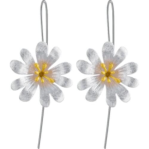 Lotus Fun Real 925 Sterling Silver Creative Handmade Designer Fine Jewelry Nice Blooming Flowers Dangle Earrings for Women