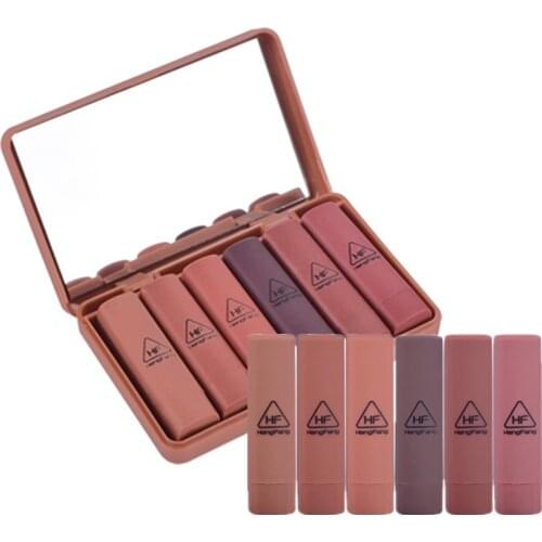 Pumpkin Color Matte Long-lasting Lipstick Set Waterproof Nude Batom Lip Kit With Mirror Lips Makeup Brand HengFang Beauty Gift