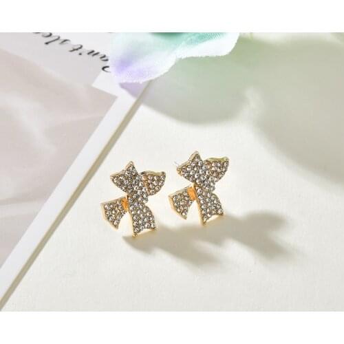 MESTILO Korean Cute Gold Color Bowknot Shape Rhinestones Small Animal Stud Earrings For Women Classic Earrings Jewelry Gifts