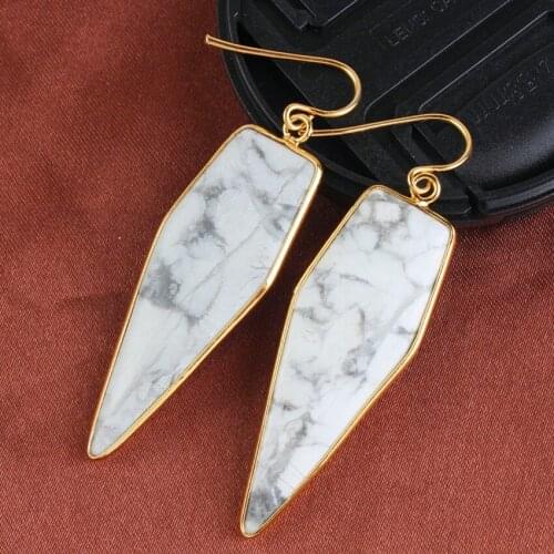 Trendy-beads Personalized Light Yellow Gold Color Geometric Shape White Turquoises Stone Earrings Ethnic Jewelry