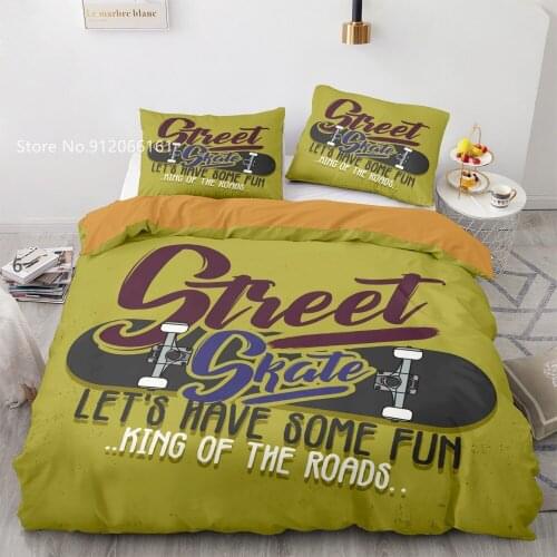 Fashion Cartoon Duvet Cover 2/3 Pcs Skateboard Bedding Set Extreme Sport Bed Cover Set For Teen Kids Children Bed Cover Set