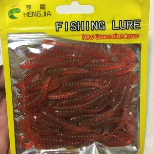 50PCS/lot 50mm 0.6g t tail soft bait Soft Rubber Bait Fishing Lure Jig Wobbler Soft Worm Carp Fishing Bait Artificial Silicone