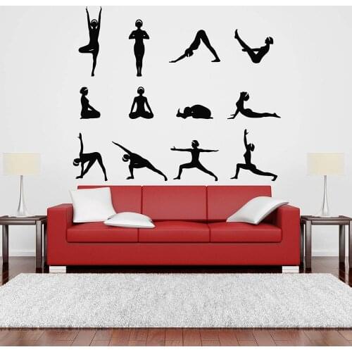 Yoga Posture Wall Decal Pattern Hindu Buddha Pilates Room Girls Bedroom Interior Decor Door Window Vinyl Stickers Mural Q759