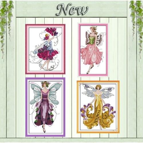 Rose fairy Cockscomb Iris spirit painting counted printed on the canvas DMC 11CT 14CT kits Cross Stitch embroider needlework Set