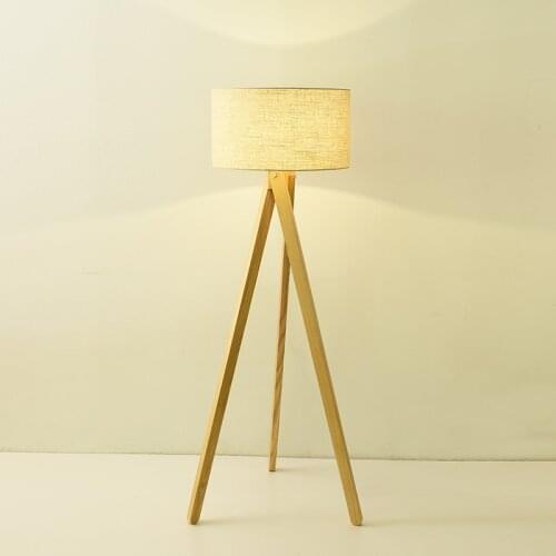 Nordic room floor lamp solid wood creative living room standing lamp wooden fabric bedroom led foot switch for floor lamps
