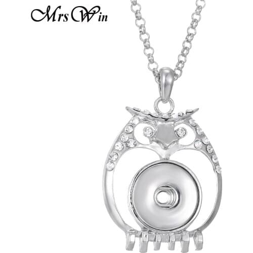 New Owl Snap Necklace Rhinestone Snaps Pendant Necklace OWL Pendants Fit DIY 18MM Snap Buttons Jewlery Chain Necklaces