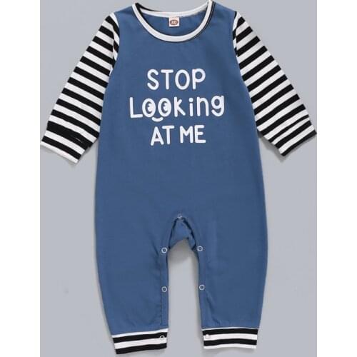 Autumn Newborn Baby Boy Clothes Casual Baby Boy Long Sleeve Letter Print Stripe Rompers Jumpsuit One-Piece Clothes Baby Costumes