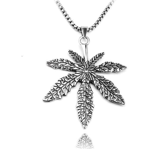 Necklace Long Stainless Steel Necklace Charms Personality Mens Womens Jewelry Vintage Leaf Pendant
