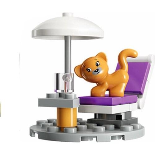 Beach Umbrella with Cat City Series Figures Animals Locking Bricks Birthday Toys Gifts Kids City Series Beach Umbrella with Cats