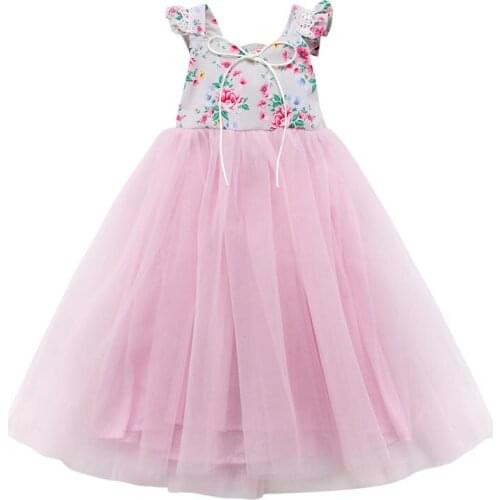 Pageant Princess Flower Girl Mesh Long Dress Elegant Kids Fancy Wedding Bridesmaid Ball Gown Formal Wedding Party Dresses 1-7Y