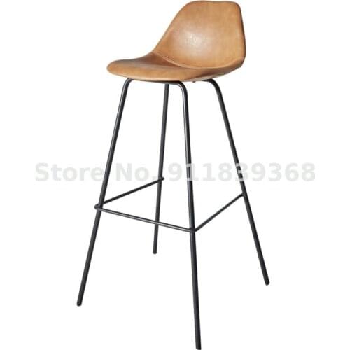 Retro Light Luxury Style Bar Chair Net Red Italian Comfortable Leather High Foot Bar Stool Small Family