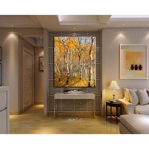 Hand Painted High Quality Modern Abstract Autunm Tree Leave Fine Artwork Pictures Handmade Calligraphy Oil Painting on Canvas