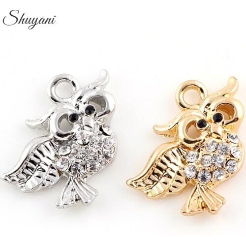 18*21mm Silver Rhinestone Owl Animal Dangle Charms Pendant For Bracelet Necklace Jewelry Diy Findings