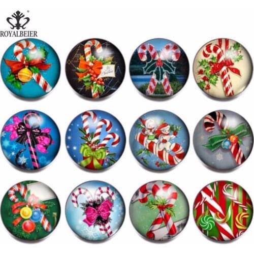 RoyalBeier 12pcs/lot Merry Christmas Glass Button Christmas Pattern 18mm Snap Button Jewelry DIY Snaps Bracelet Jewelry KZ0832