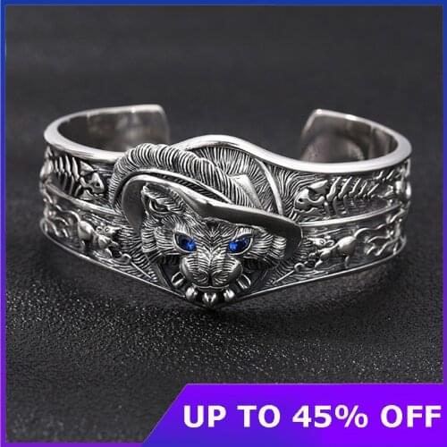 Thai silver Creative Cat Fish Mouse Bracelet Bangle Pure 925 Sterling Silver Inlaid Zircon Men Women Jewelry 2020 New Arrival
