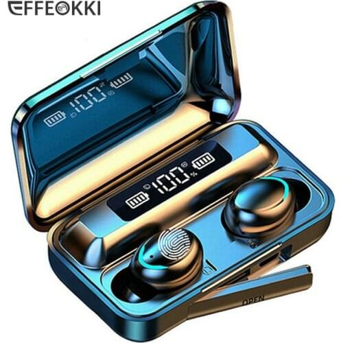 EFFEOKKI F9 Tws Bluetooth Compatible Earphone Wireless 5.0 Stereo Sport Earbud Led Display Touch Control Ipx7 Waterproof 2000Mah
