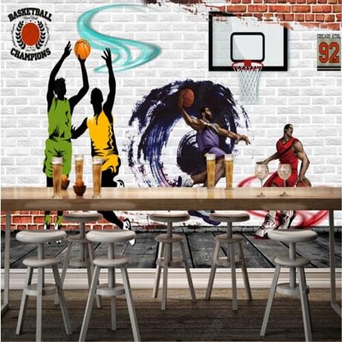 Street Basketball Game Brick Wall Mural Shadow Restaurant Wallpapers Industrial Decor Bar Mural Background Wall Paper