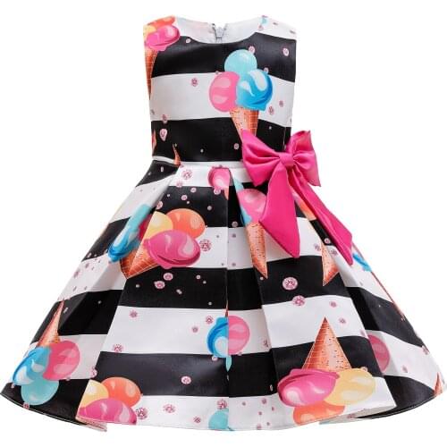 Striped Print Girl Party Dress Ice Cream Rose Floral Princess Dresses Girls 100% Cotton Lining Childrens Clothing 2 to 10 years