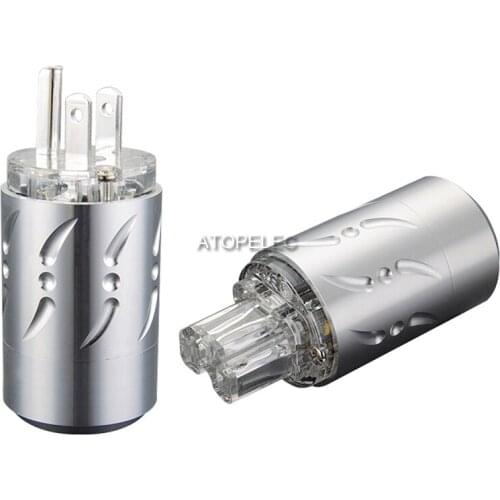 VIBORG Clear Aluminum Shell Rhodium Plated 99.998% Pure Red Copper US Male Plug / IEC Female Power Connector HiFi Audio DIY 512