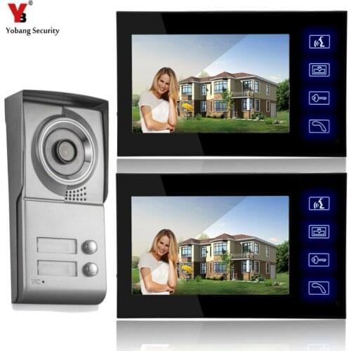 Yobang Security freeship 7"Building Apartment Outdoor Station with 2 indoor LCD monitors Wired video intercom door phone system