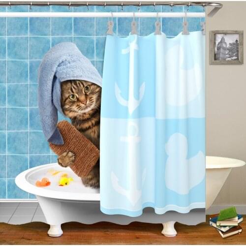 Bathroom Cat Printed Shower Curtains Polyester Water-proof Bath Products Fabric Shower Curtain Bathroom Decor with Hooks