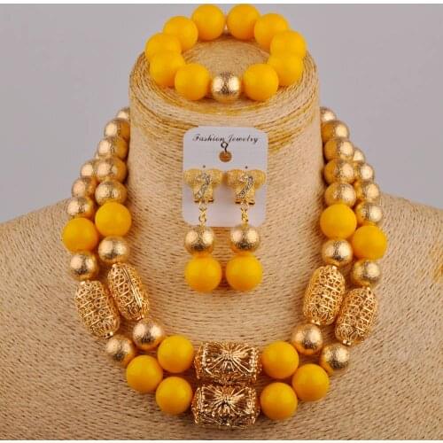 Yellow Beads African Jewelry Set Nigerian Weddding Necklace Dubai Gold Bridal Jewelry Sets