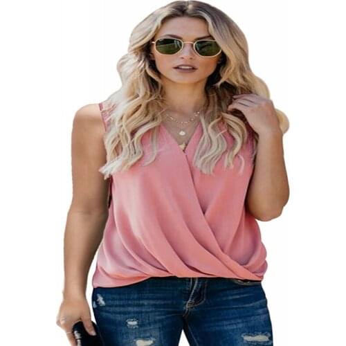 2021 Summer European American New Top Vest Womens Blouse Solid Color V-Neck Slim Bottom Womens Small Vest T-Shirt