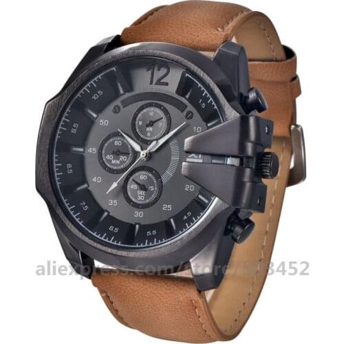 100pcs/lot XINEW 0201 PU Belt Wristwatch Quartz Watch Large Dial Watch For Men New Style Roman Numerals Three Eye Montre Homme