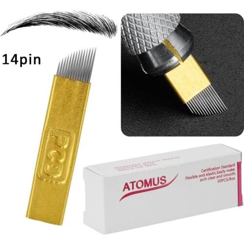 50pcs 14Flex Laminas Tebori 14 pin Microblading Needles Permanent Makeup Eyebrow Tatoo Blade For Manual Tattoo Pen Machine