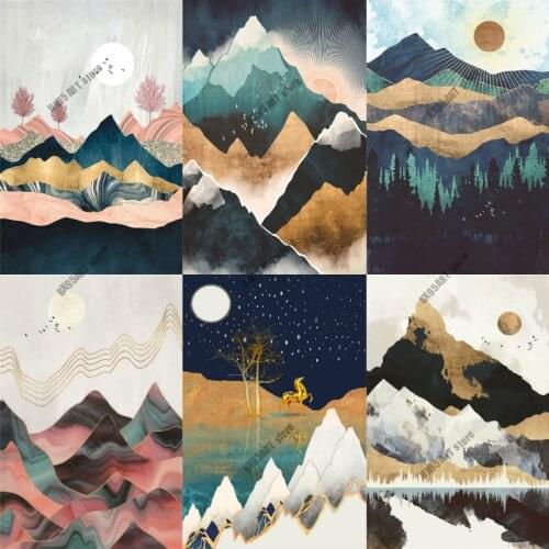 Abstract Landscape Mountain Sunrise Diamond Painting Mosaic Diamond Embroidery Full Round Cross Stitch Kits Home Decoration