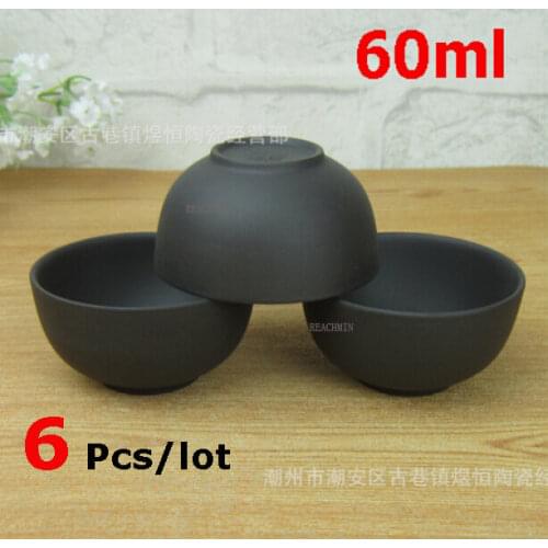 Promotion 6 Pcs Purple Clay Ceramic Tea Cup Set 60ml Big Capacity Black Teacup Cups Teacups Kung Fu A+ Quality Porcelain Gift