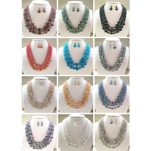 Free shopping Fashion DIY 4 rows jewelry Multi 12 color Crystal beads necklace,Earrings/sets EE001